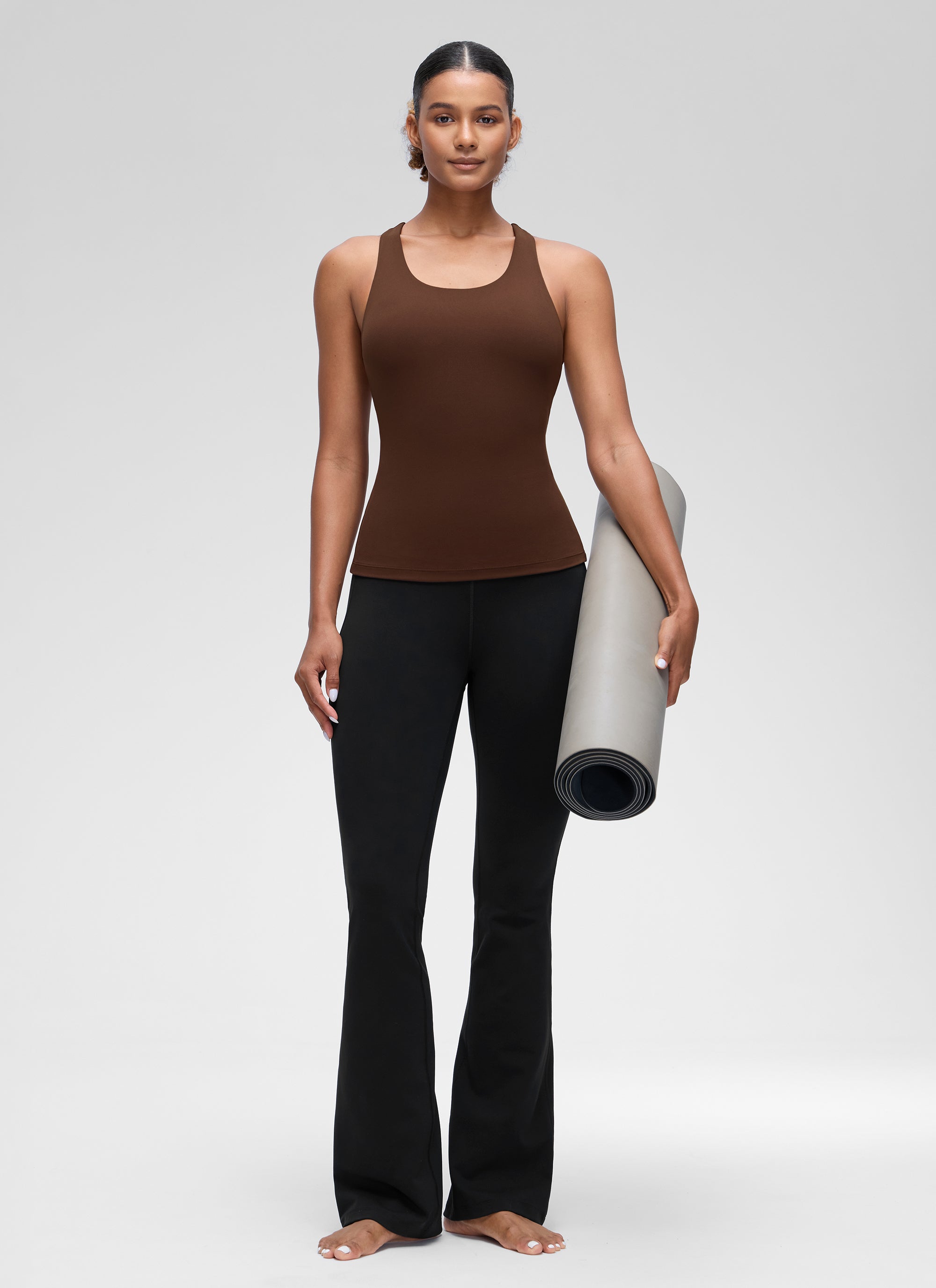CRZ YOGA Atasan Yoga Wanita Model Ketat Butterluxe Tank Top dengan Bra Terintegrasi Warna Lava Brown