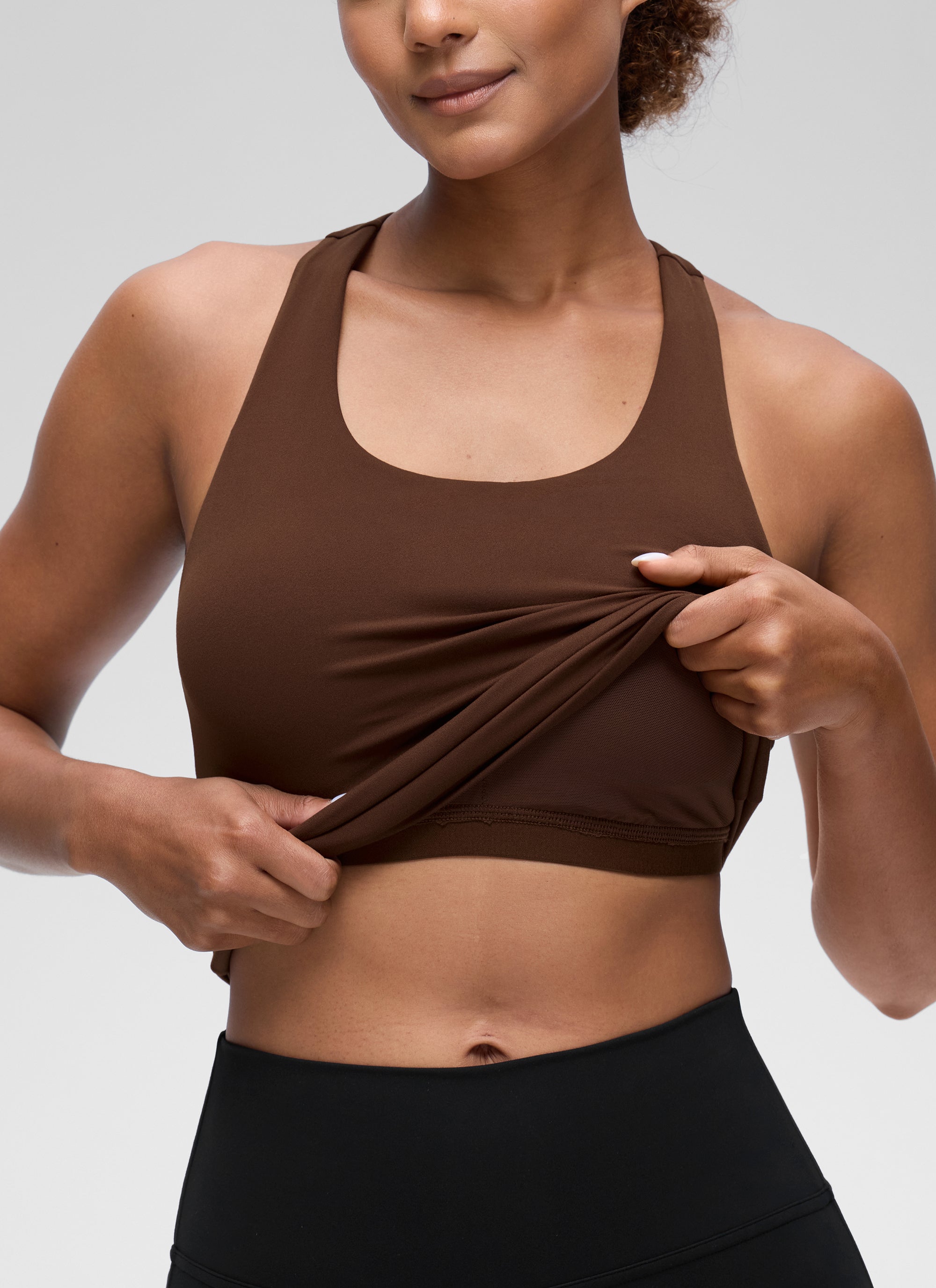 CRZ YOGA Atasan Yoga Wanita Model Ketat Butterluxe Tank Top dengan Bra Terintegrasi Warna Lava Brown