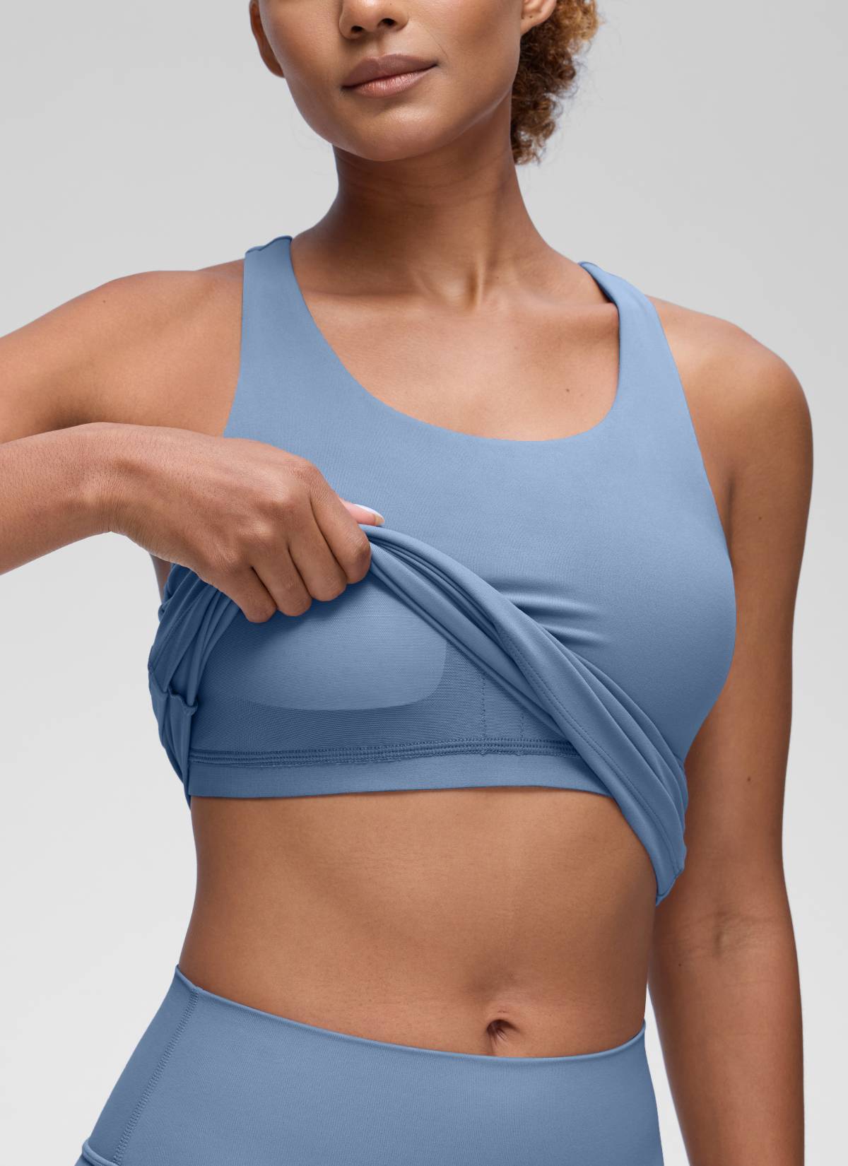CRZ YOGA Atasan Yoga Wanita Model Ketat Butterluxe Tank Top dengan Bra Terintegrasi, Denim Cuci