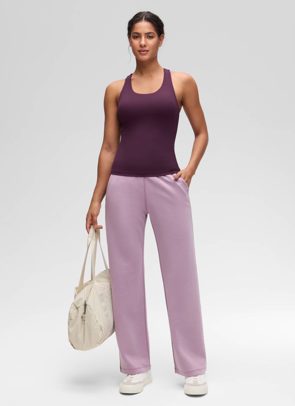 CRZ YOGA Atasan Yoga Wanita Model Ketat Butterluxe Tank Top dengan Bra Terintegrasi Warna Ungu Tua
