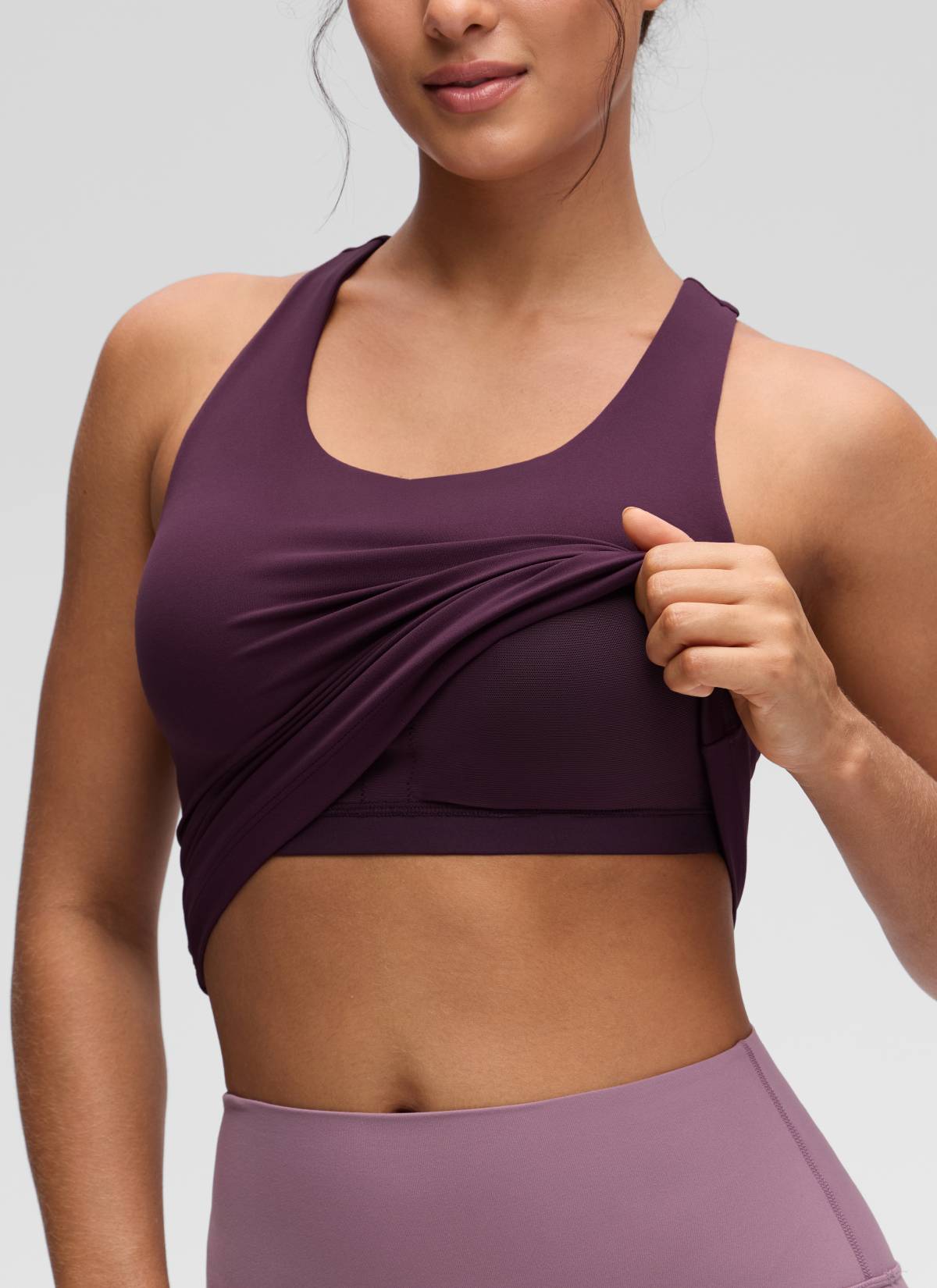 CRZ YOGA Atasan Yoga Wanita Model Ketat Butterluxe Tank Top dengan Bra Terintegrasi Warna Ungu Tua