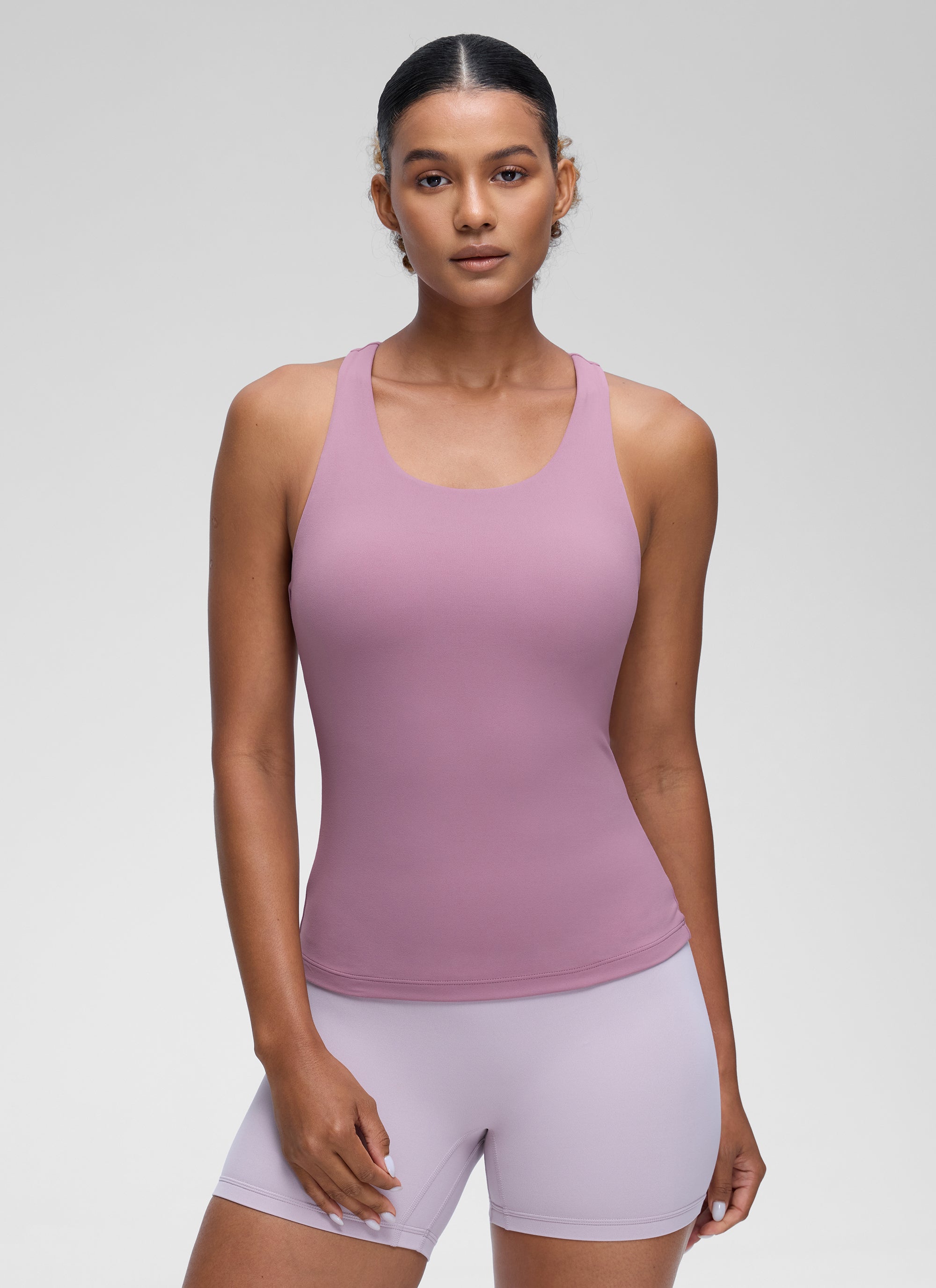 CRZ YOGA Atasan Yoga Wanita Model Ketat Butterluxe Tank Top dengan Bra Terintegrasi Warna Lavender Muda