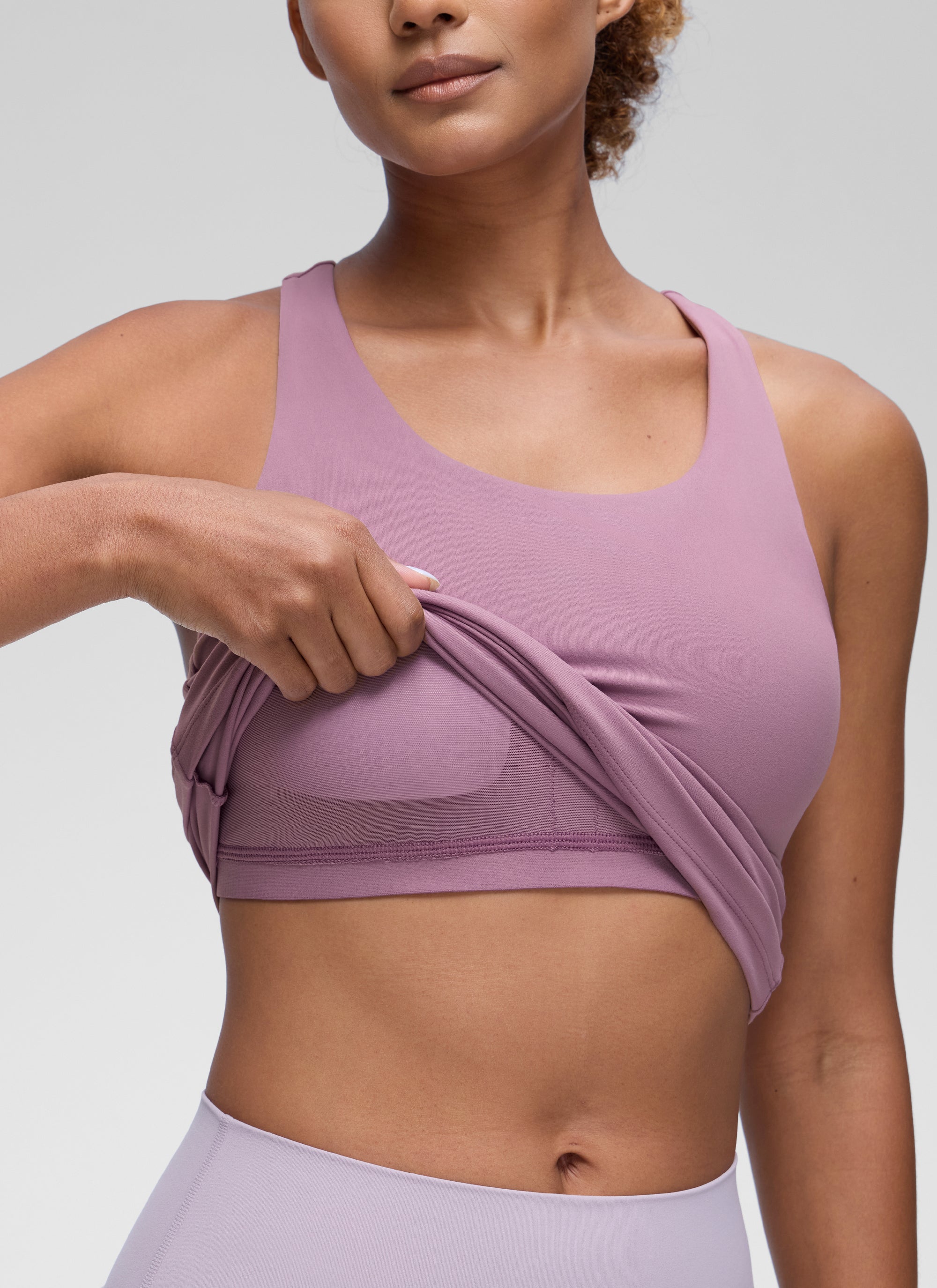 CRZ YOGA Atasan Yoga Wanita Model Ketat Butterluxe Tank Top dengan Bra Terintegrasi Warna Lavender Muda