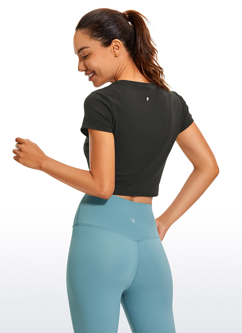 CRZ YOGA Atasan Yoga Classic Fit Butterluxe Lengan Pendek Crop Wanita Black