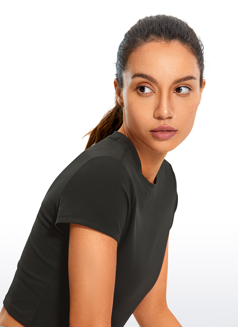 CRZ YOGA Atasan Yoga Classic Fit Butterluxe Lengan Pendek Crop Wanita Black