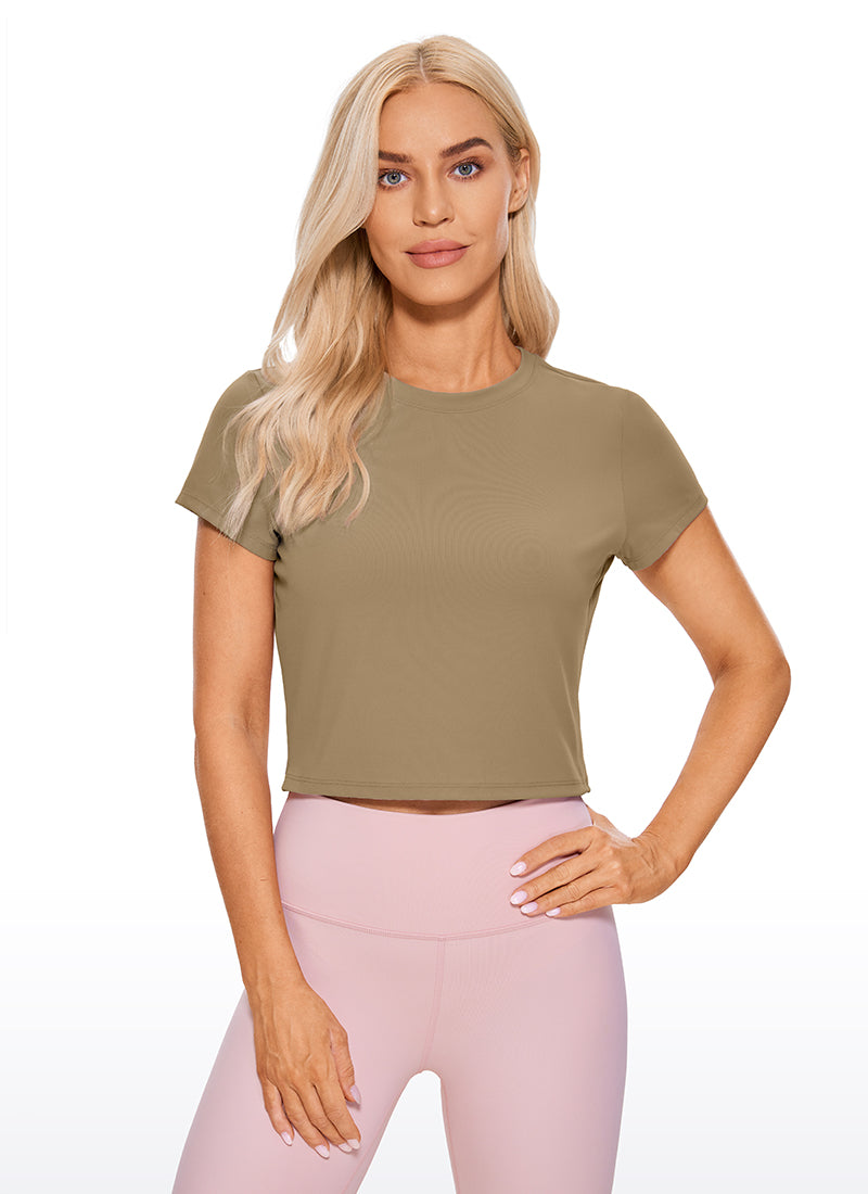 CRZ YOGA Atasan Yoga Classic Fit Butterluxe Lengan Pendek Crop Wanita Soul Brown
