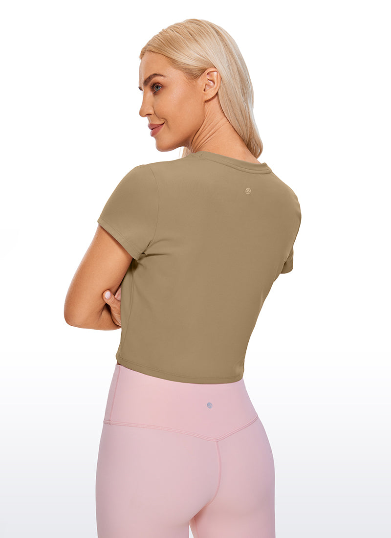 CRZ YOGA Atasan Yoga Classic Fit Butterluxe Lengan Pendek Crop Wanita Soul Brown