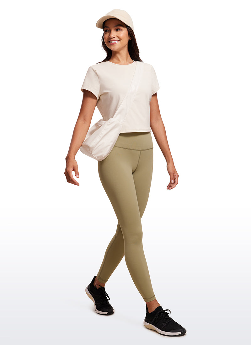 CRZ YOGA Atasan Yoga Wanita Model Klasik Butterluxe Lengan Pendek dan Potongan Pendek Warna Putih dan Aprikot