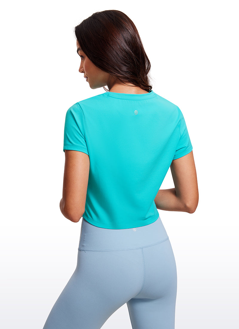 CRZ YOGA Atasan Yoga Wanita Model Klasik Butterluxe Lengan Pendek Model Cropped Warna Biru Spektral
