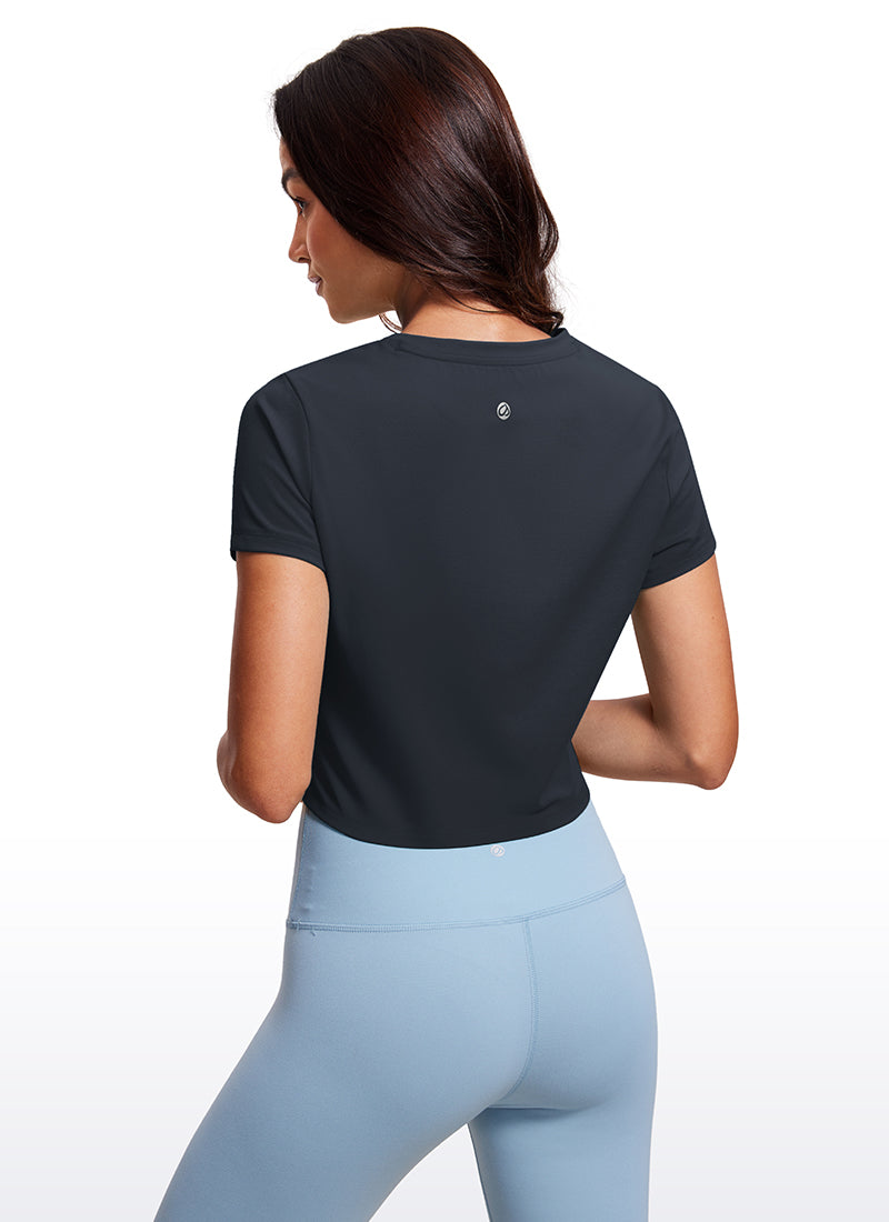 CRZ YOGA Atasan Yoga Wanita Model Klasik Butterluxe , Lengan Pendek, Warna True Navy
