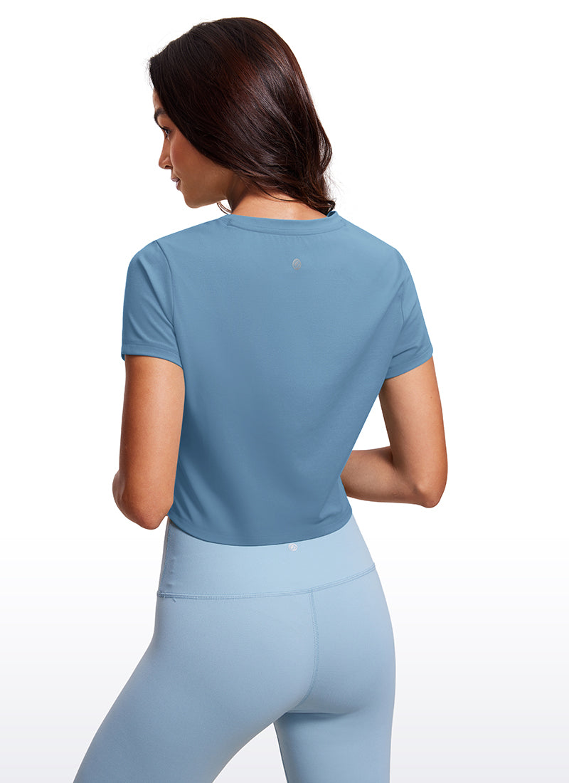 CRZ YOGA Atasan Yoga Wanita Model Klasik Butterluxe Lengan Pendek Cropped Warna Biru Universe