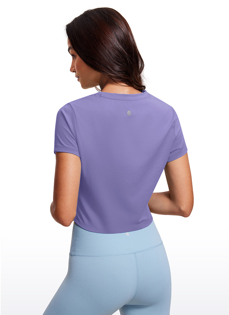 CRZ YOGA Atasan Yoga Wanita Model Klasik Butterluxe Lengan Pendek Model Cropped Warna Ungu Lavender Gelap