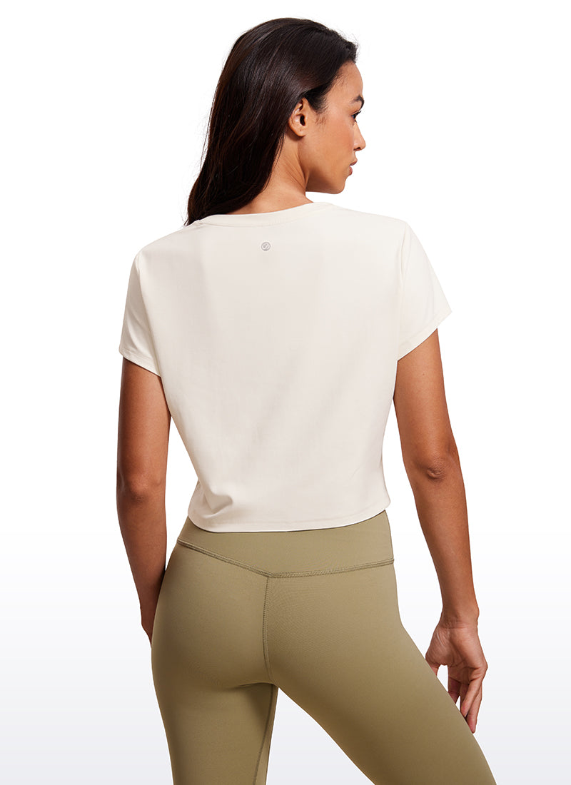 CRZ YOGA Atasan Yoga Wanita Model Klasik Butterluxe Lengan Pendek dan Potongan Pendek Warna Putih Susu