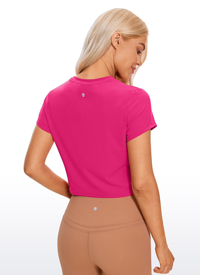 CRZ YOGA Atasan Yoga Wanita Model Klasik Butterluxe Lengan Pendek Cropped Warna Granita Pink