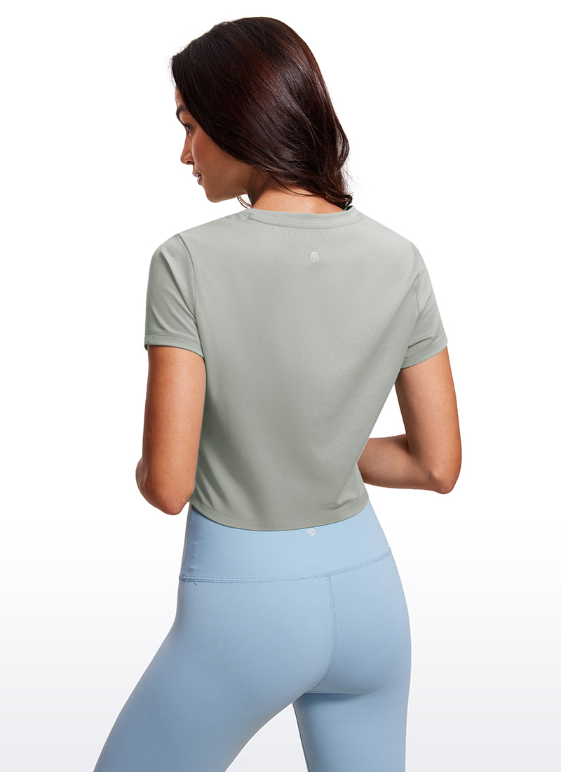 CRZ YOGA Atasan Yoga Wanita Model Klasik Butterluxe Lengan Pendek dan Pendek, Warna Sterling