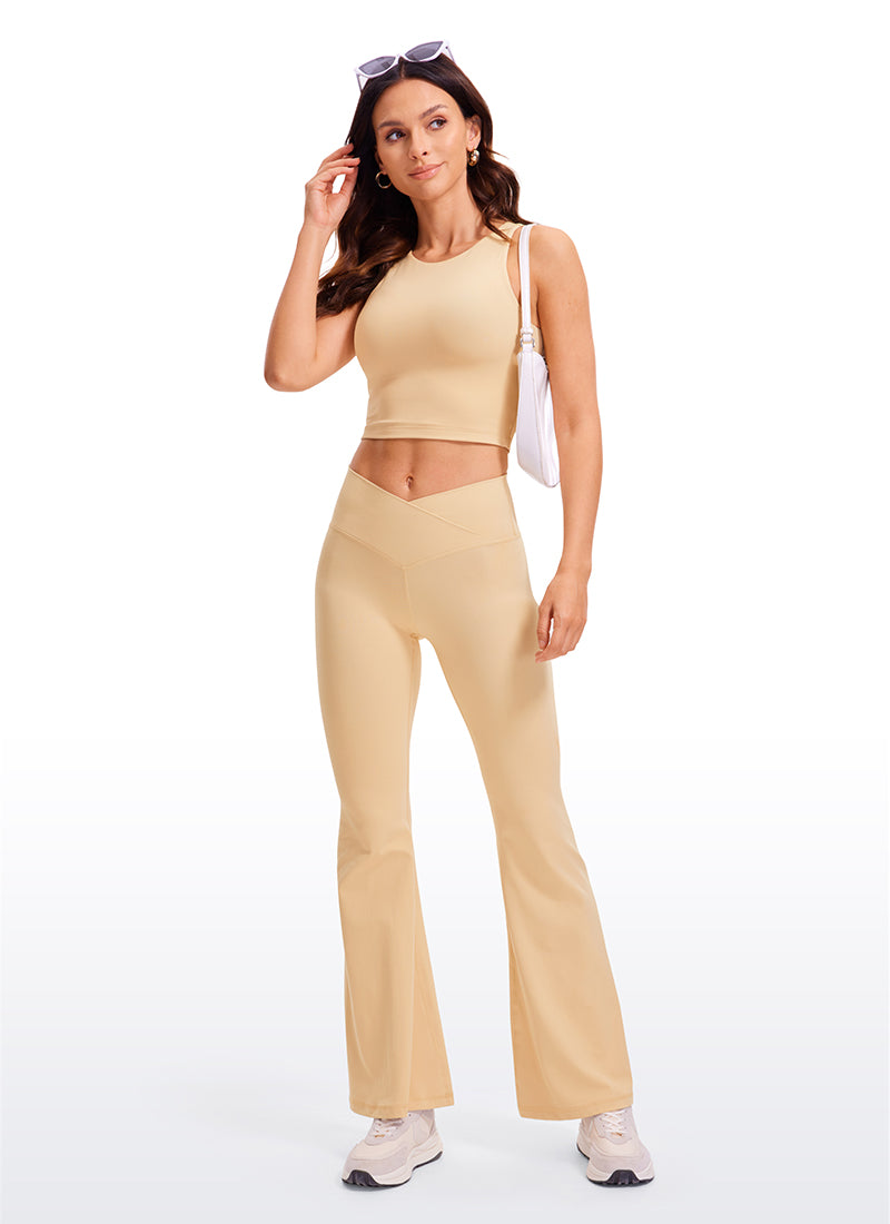 CRZ YOGA Atasan Tank Top Yoga Wanita Model Ketat Butterluxe, Model Racerback, Potongan Pendek, Warna Tan Milkshake