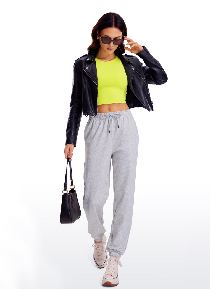 CRZ YOGA Atasan Tanktop Yoga Wanita Model Ketat Butterluxe, Model Racerback, Potongan Pendek, Warna Kuning Neon