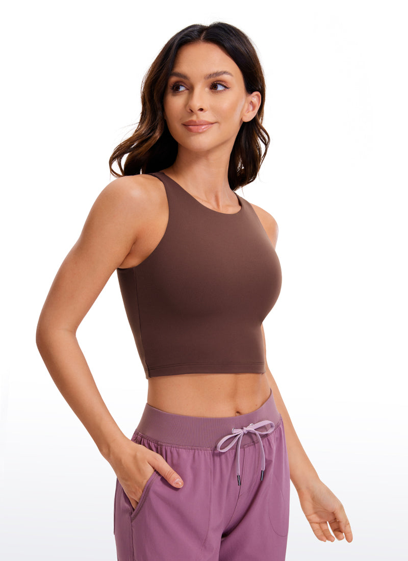 CRZ YOGA Atasan Tanktop Yoga Wanita Model Ketat Butterluxe, Model Racerback, Panjang Pendek, Warna Taupe