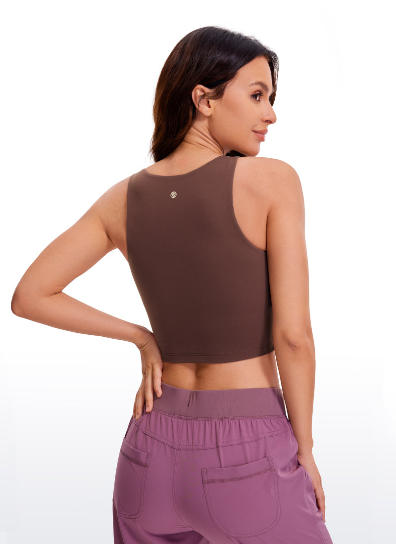 CRZ YOGA Atasan Tanktop Yoga Wanita Model Ketat Butterluxe, Model Racerback, Panjang Pendek, Warna Taupe