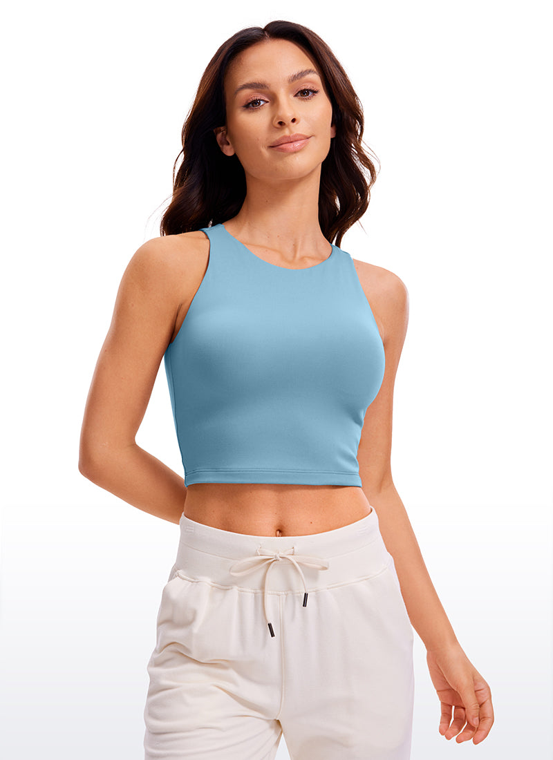 CRZ YOGA Atasan Tank Top Yoga Wanita Model Ketat Butterluxe, Punggung Balap, Potongan Pendek, Warna Biru Murni