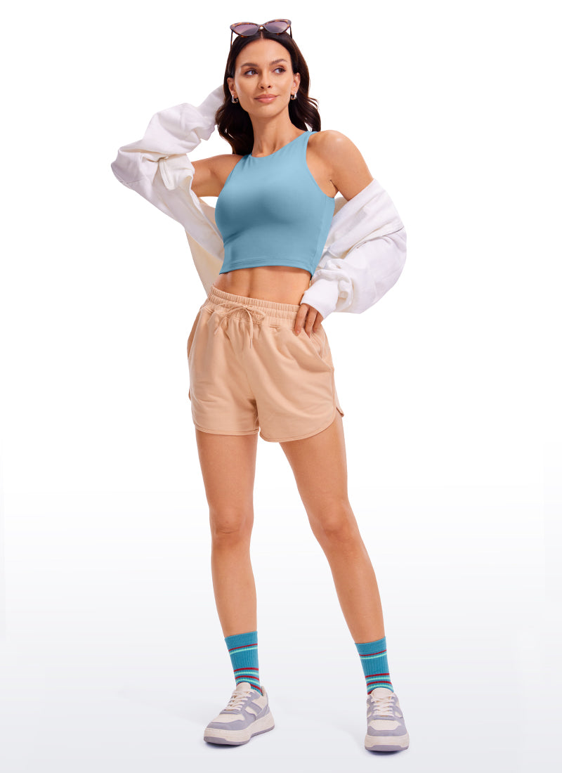 CRZ YOGA Atasan Tank Top Yoga Wanita Model Ketat Butterluxe, Punggung Balap, Potongan Pendek, Warna Biru Murni