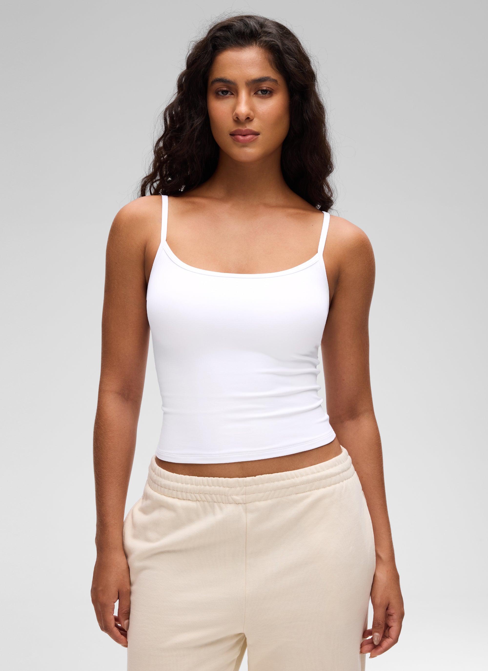 CRZ YOGA Kaos Tanktop Wanita " Butterluxe " Gaya Kasual, Leher Bulat, Punggung Berbentuk U, Lapisan Ganda, Warna Putih