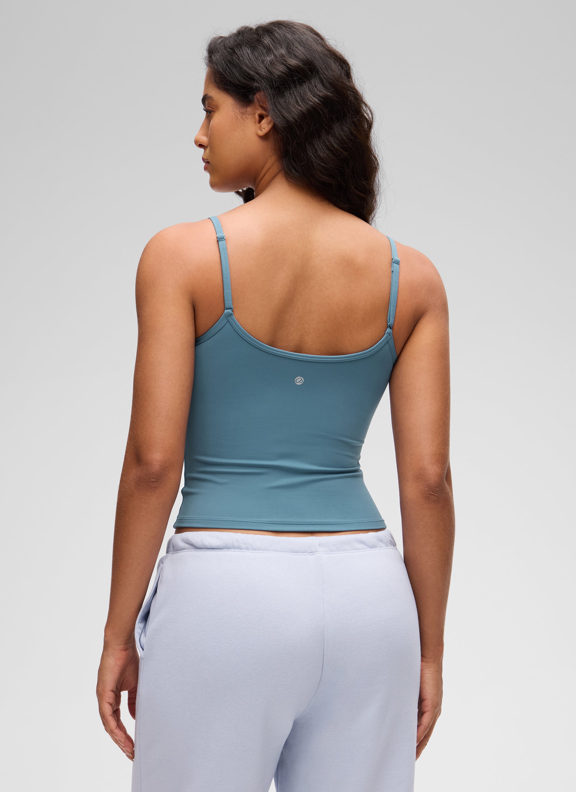 CRZ YOGA Tank Top Wanita " Butterluxe " Gaya Kasual, Leher Bulat, Punggung Berbentuk U, Lapisan Ganda, Warna Biru Abu-abu