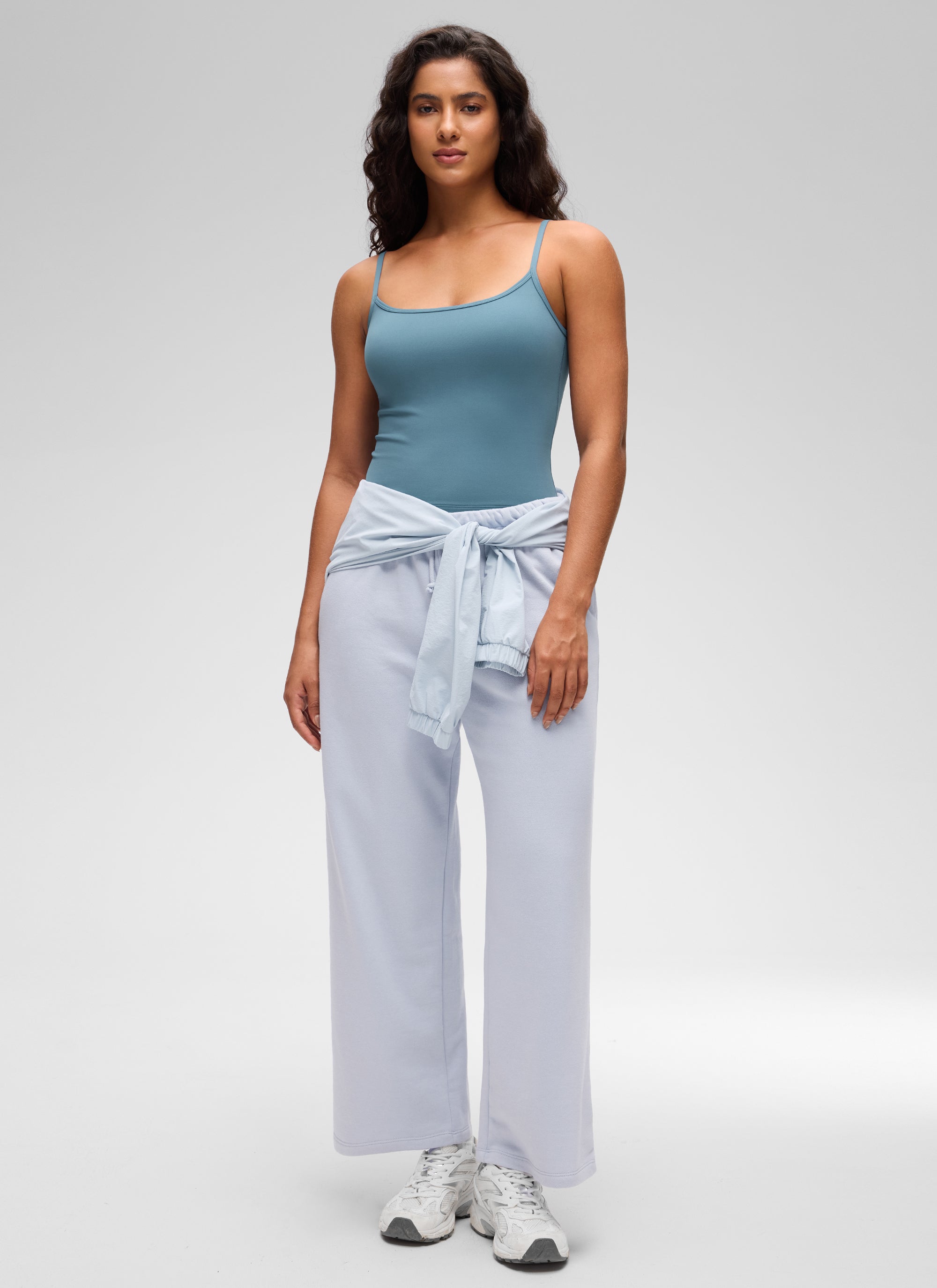 CRZ YOGA Tank Top Wanita " Butterluxe " Gaya Kasual, Leher Bulat, Punggung Berbentuk U, Lapisan Ganda, Warna Biru Abu-abu