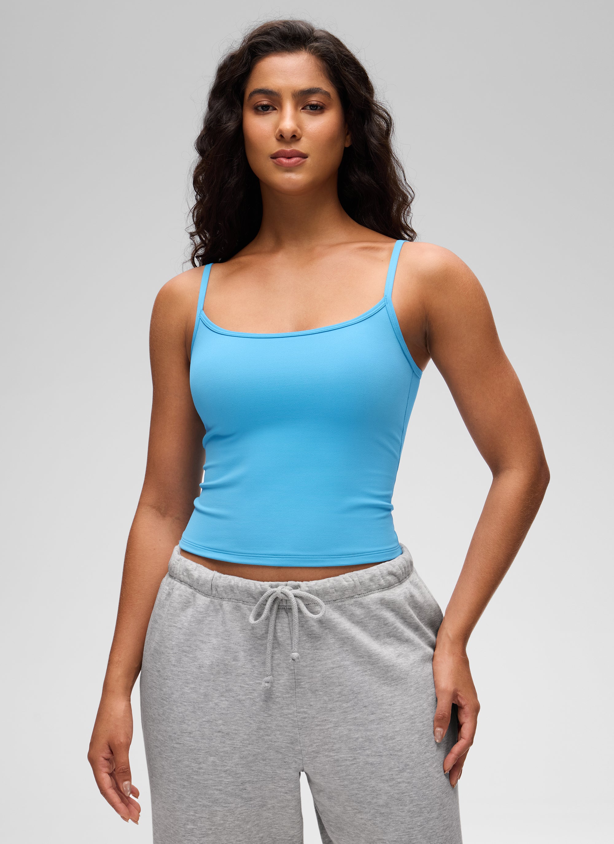 CRZ YOGA Tank Top Wanita " Butterluxe " Gaya Kasual, Leher Bulat, Punggung Berbentuk U, Lapisan Ganda, Warna Biru Kayak