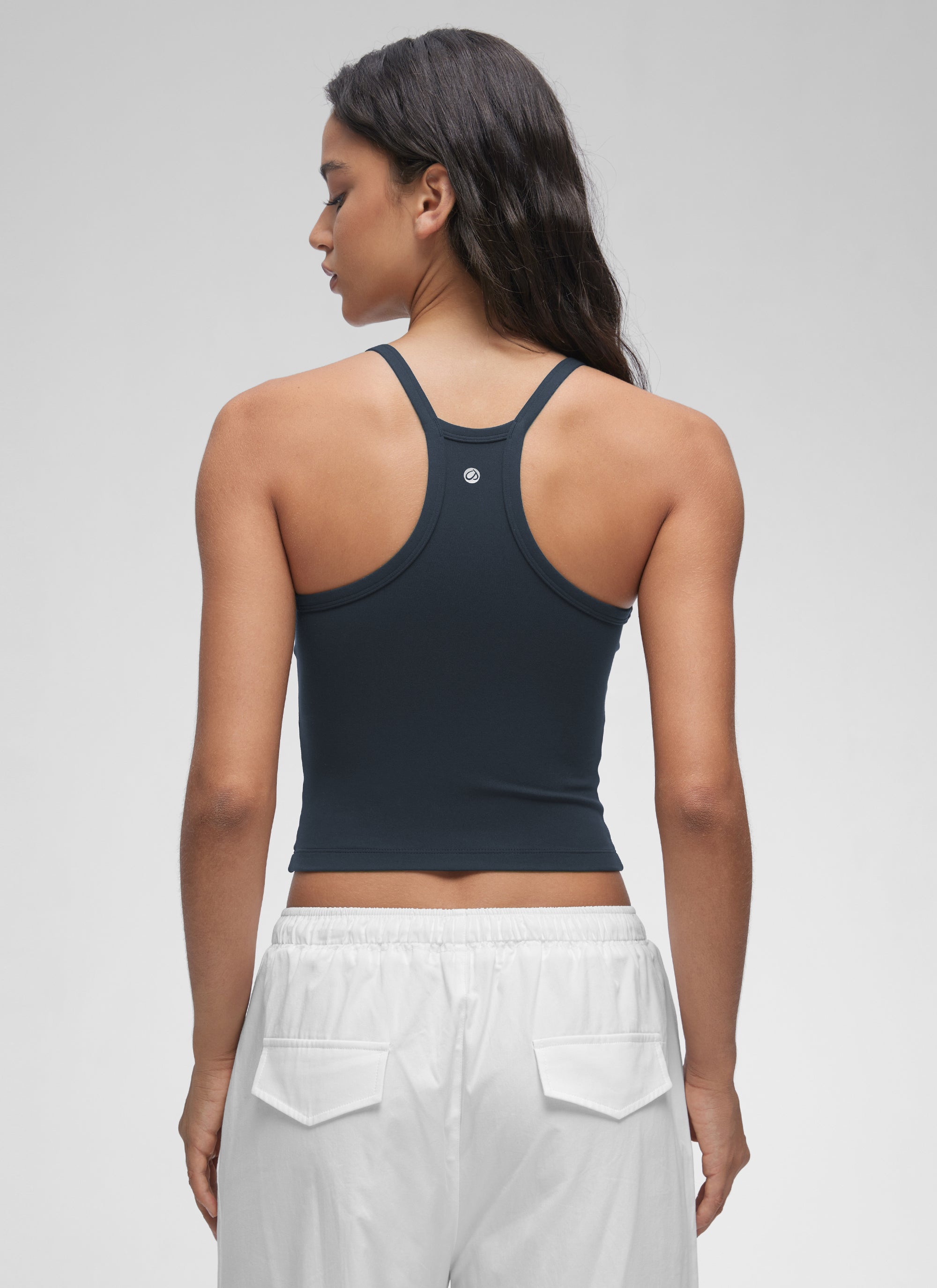 CRZ YOGA Tank Top Wanita " Butterluxe " Berlapis Ganda, Leher V, dan Punggung Racerback, Warna True Navy