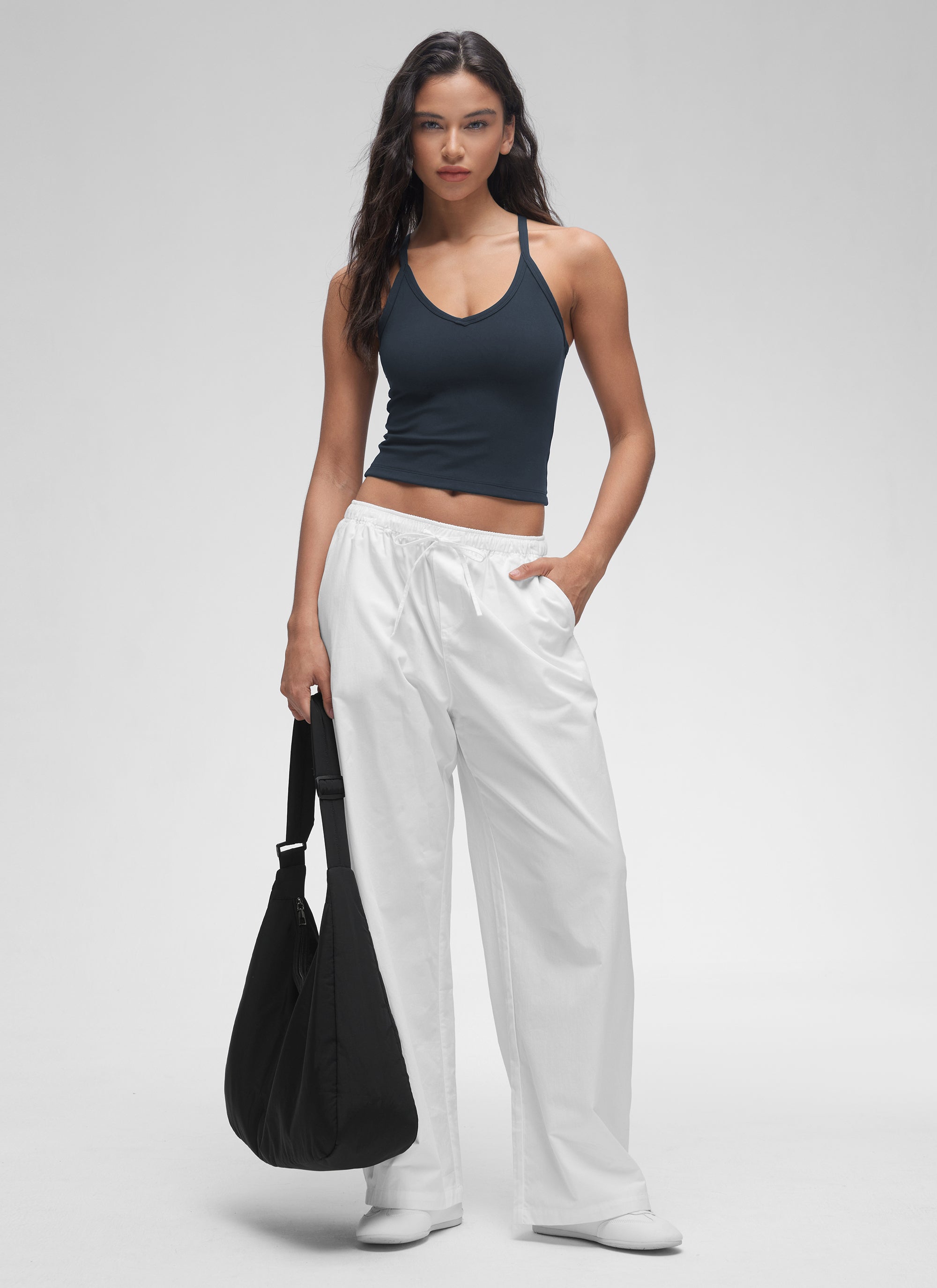 CRZ YOGA Tank Top Wanita " Butterluxe " Berlapis Ganda, Leher V, dan Punggung Racerback, Warna True Navy