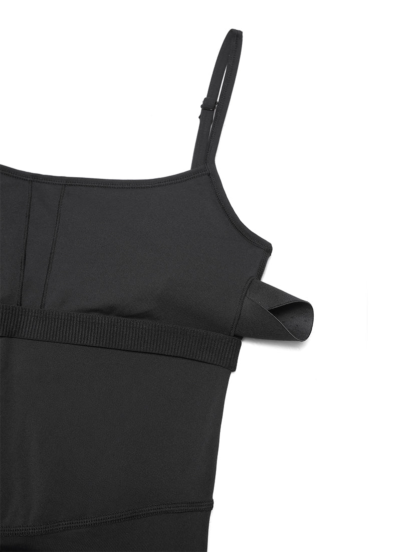 CRZ YOGA Jumpsuit Yoga Wanita Model Ketat dengan Bra Terintegrasi, Warna Hitam