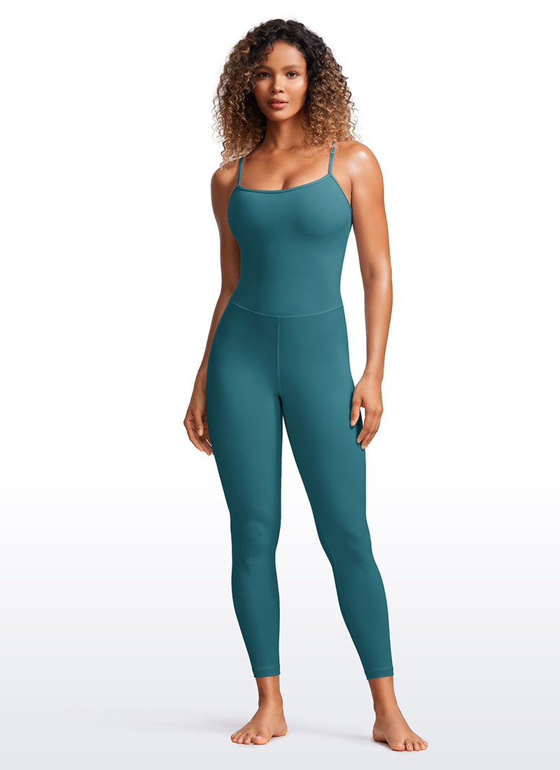 CRZ YOGA Jumpsuit Yoga Wanita Model Ketat dengan Bra Terintegrasi, Warna Hijau Giok