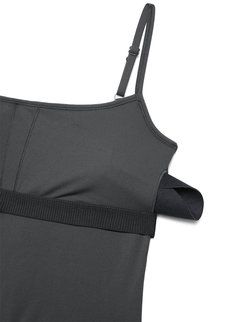 CRZ YOGA Jumpsuit Yoga Wanita Model Ketat dengan Bra Terintegrasi, Warna Abu-abu Misterius