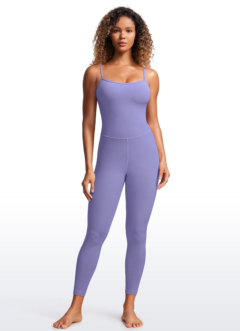 CRZ YOGA Jumpsuit Yoga Wanita Model Ketat dengan Bra Terintegrasi, Warna Ungu Lavender Gelap