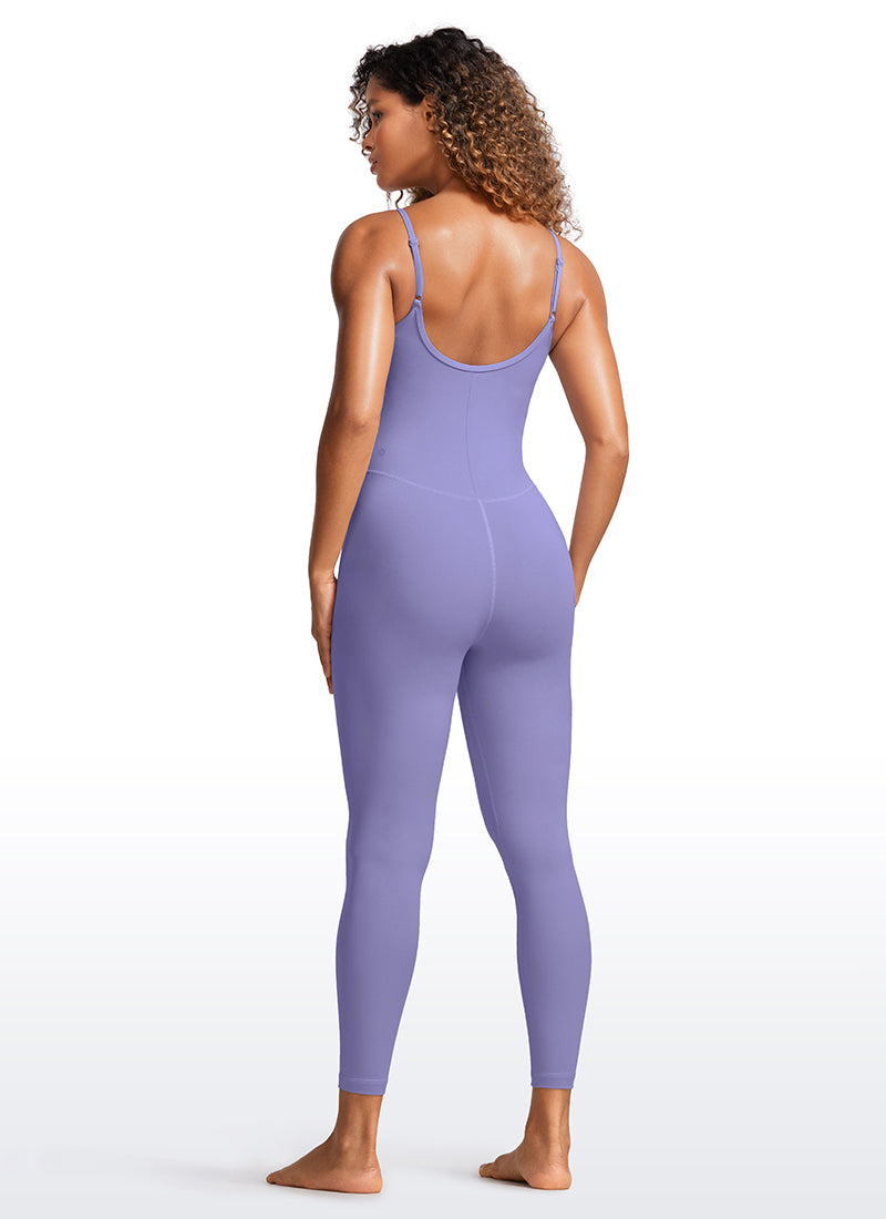 CRZ YOGA Jumpsuit Yoga Wanita Model Ketat dengan Bra Terintegrasi, Warna Ungu Lavender Gelap