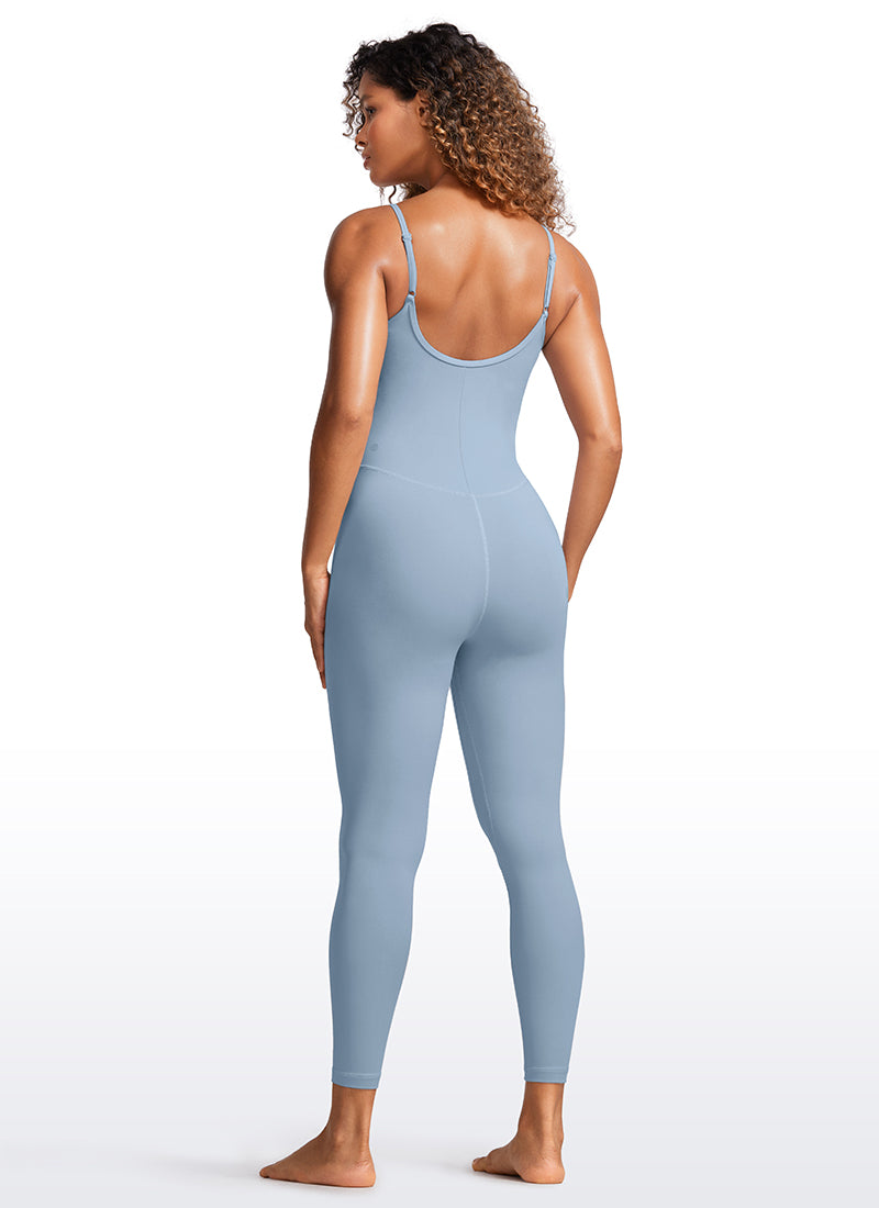 CRZ YOGA Jumpsuit Yoga Wanita Model Ketat dengan Bra Terintegrasi, Warna Biru Cambric