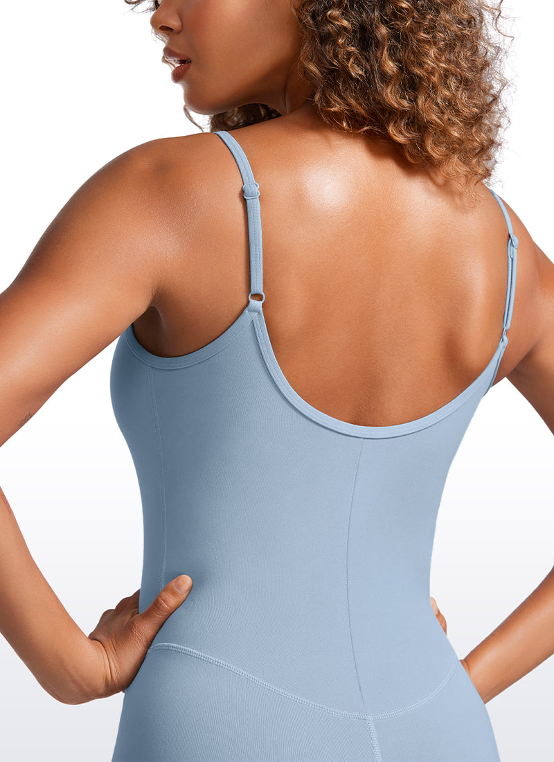 CRZ YOGA Jumpsuit Yoga Wanita Model Ketat dengan Bra Terintegrasi, Warna Biru Cambric