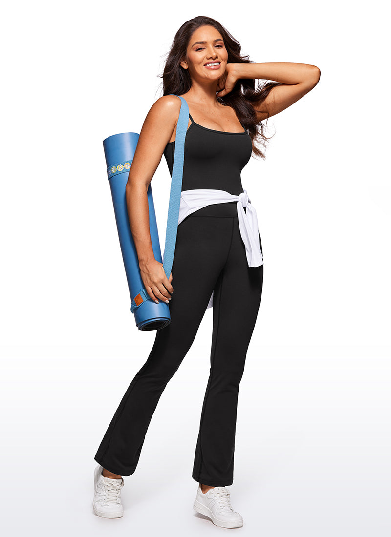 CRZ YOGA Jumpsuit Yoga Wanita Model Ketat dan Melebar dengan Bra Terintegrasi, Warna Hitam
