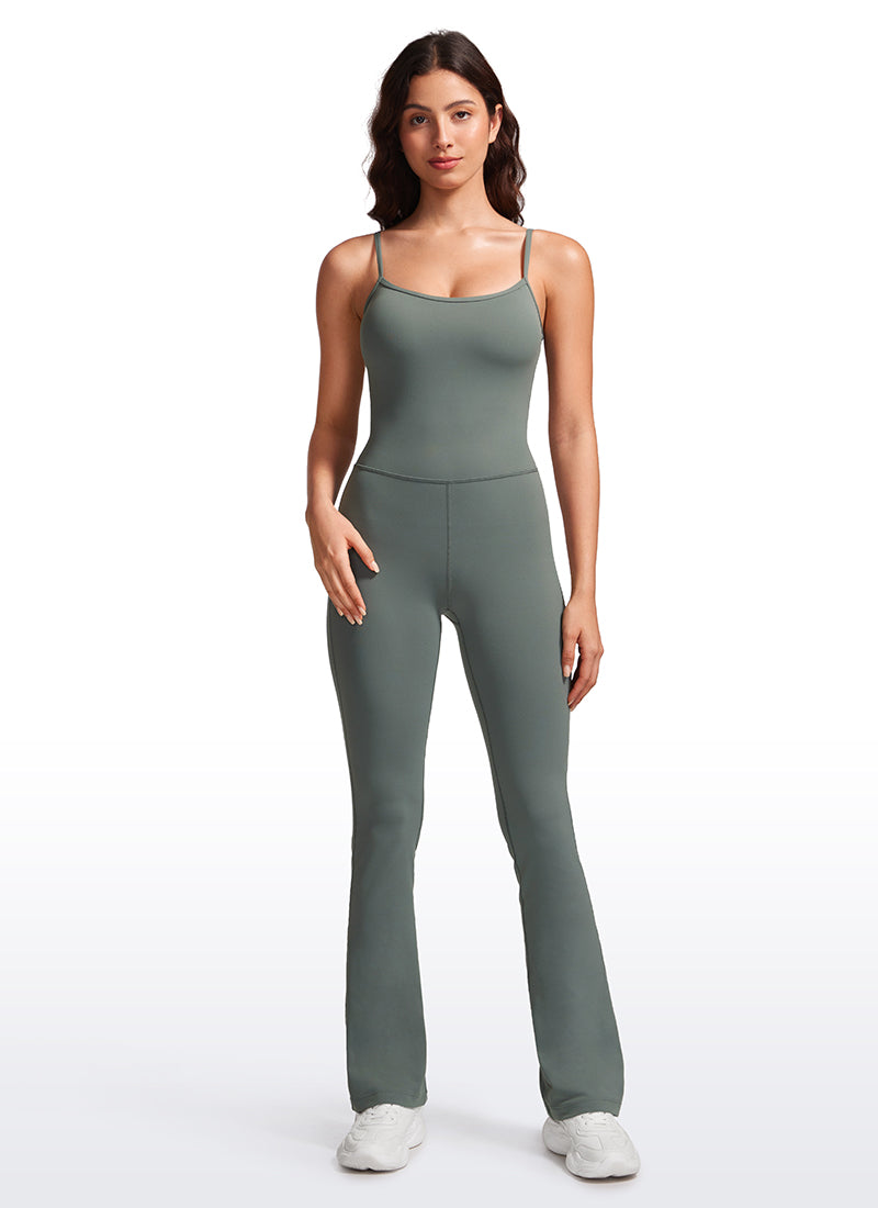 CRZ YOGA Jumpsuit Yoga Wanita Model Ketat dan Melebar dengan Bra Terintegrasi, Warna Abu-abu Sage