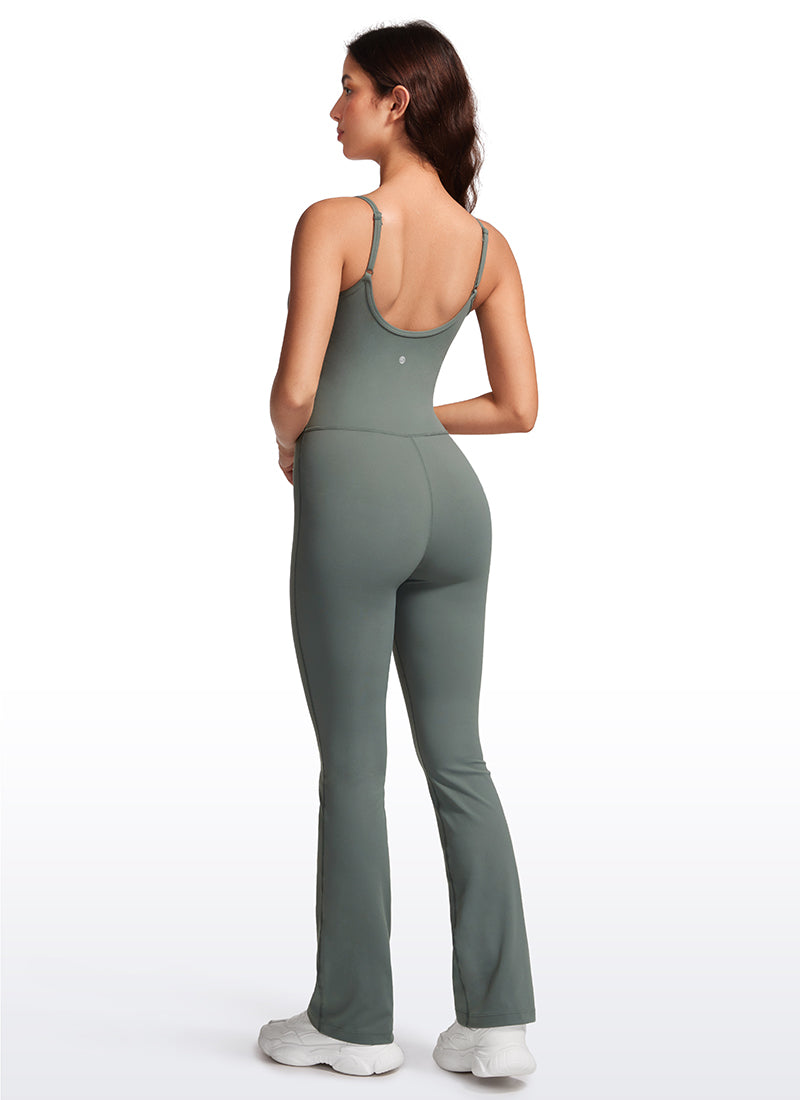 CRZ YOGA Jumpsuit Yoga Wanita Model Ketat dan Melebar dengan Bra Terintegrasi, Warna Abu-abu Sage