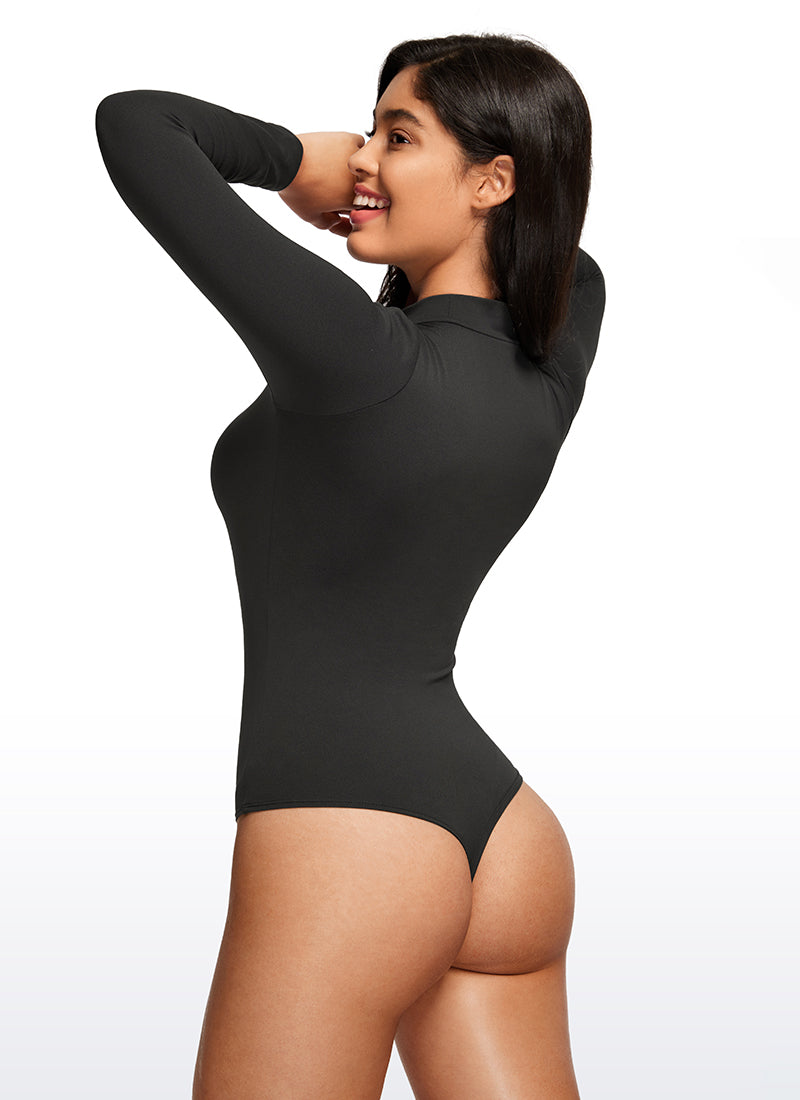 CRZ YOGA Women's Yoga Tight Fit Mock Turtleneck Long Sleeves Bodysuits Black