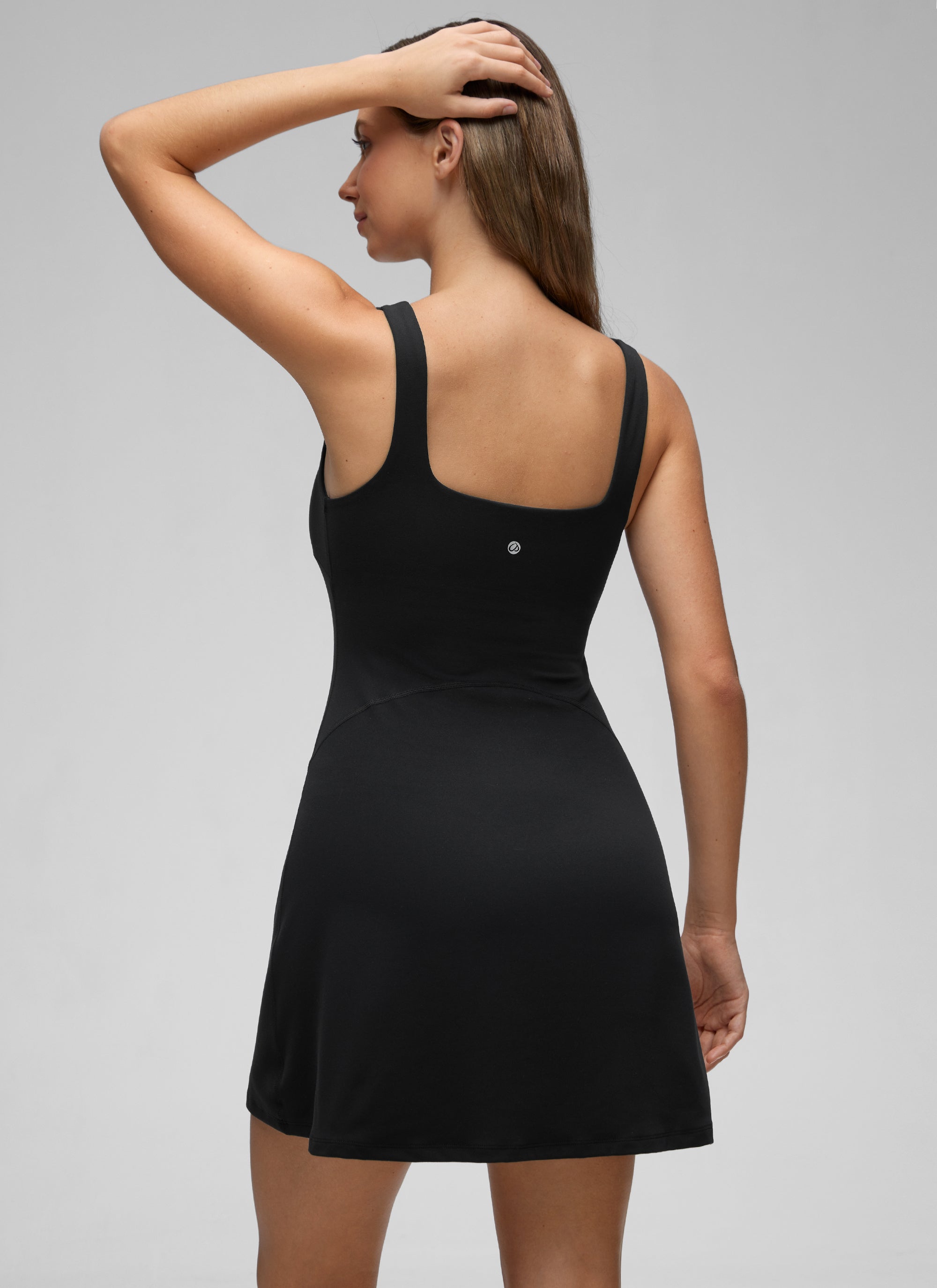 CRZ YOGA Gaun Tenis Wanita dengan Bra Terintegrasi, Leher Persegi, Model " Butterluxe ", Siluet A-line, Warna Hitam