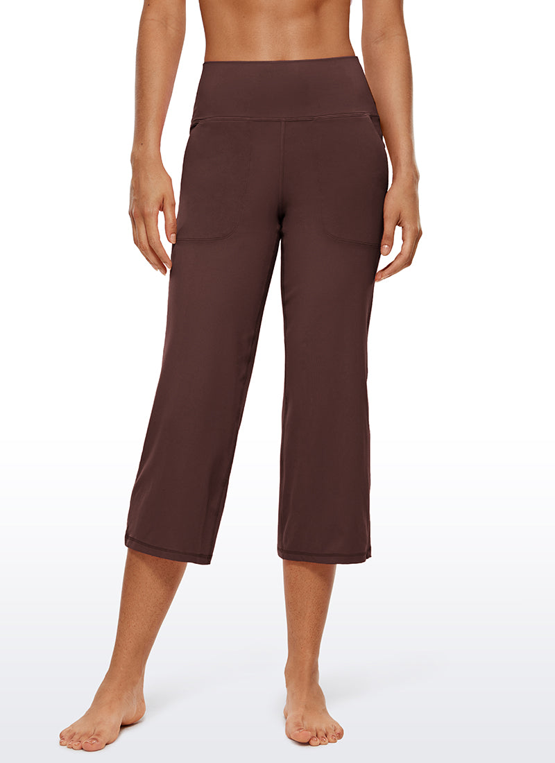 CRZ YOGA Celana Wanita Model " Butterluxe " dengan Pinggang Tinggi dan Kaki Lebar, Dilengkapi Saku, Panjang 23 inci, Warna Taupe
