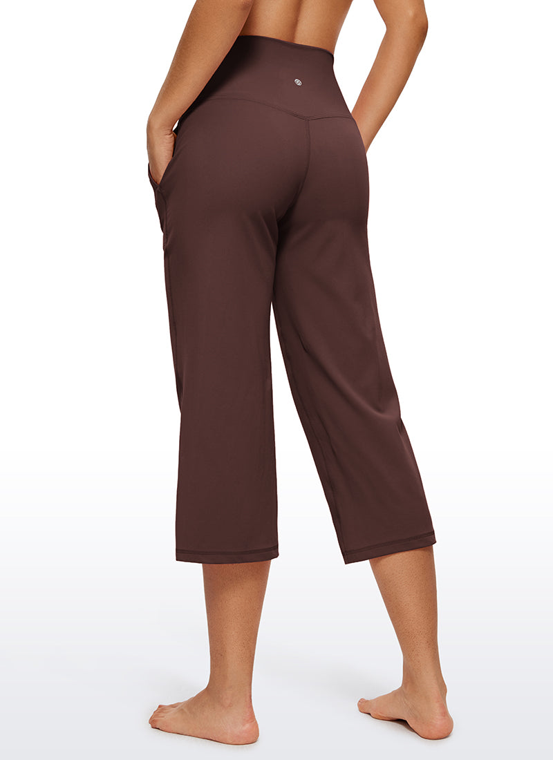 CRZ YOGA Celana Wanita Model " Butterluxe " dengan Pinggang Tinggi dan Kaki Lebar, Dilengkapi Saku, Panjang 23 inci, Warna Taupe