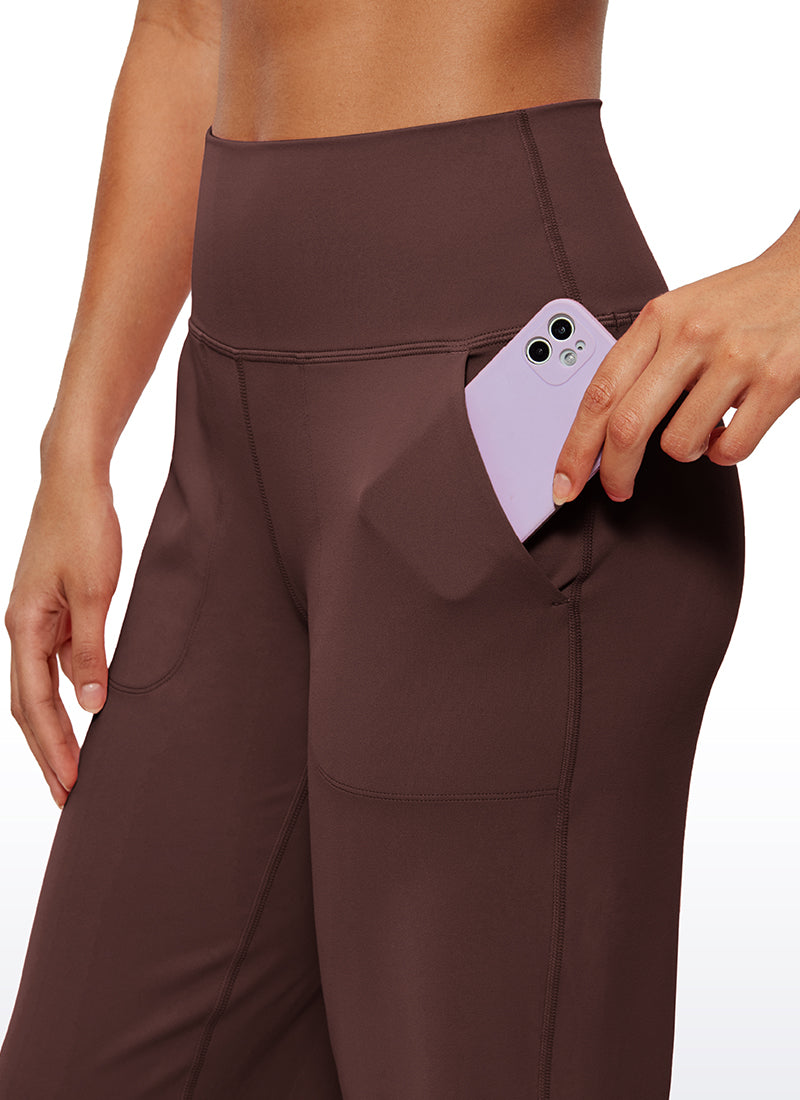 CRZ YOGA Celana Wanita Model " Butterluxe " dengan Pinggang Tinggi dan Kaki Lebar, Dilengkapi Saku, Panjang 23 inci, Warna Taupe