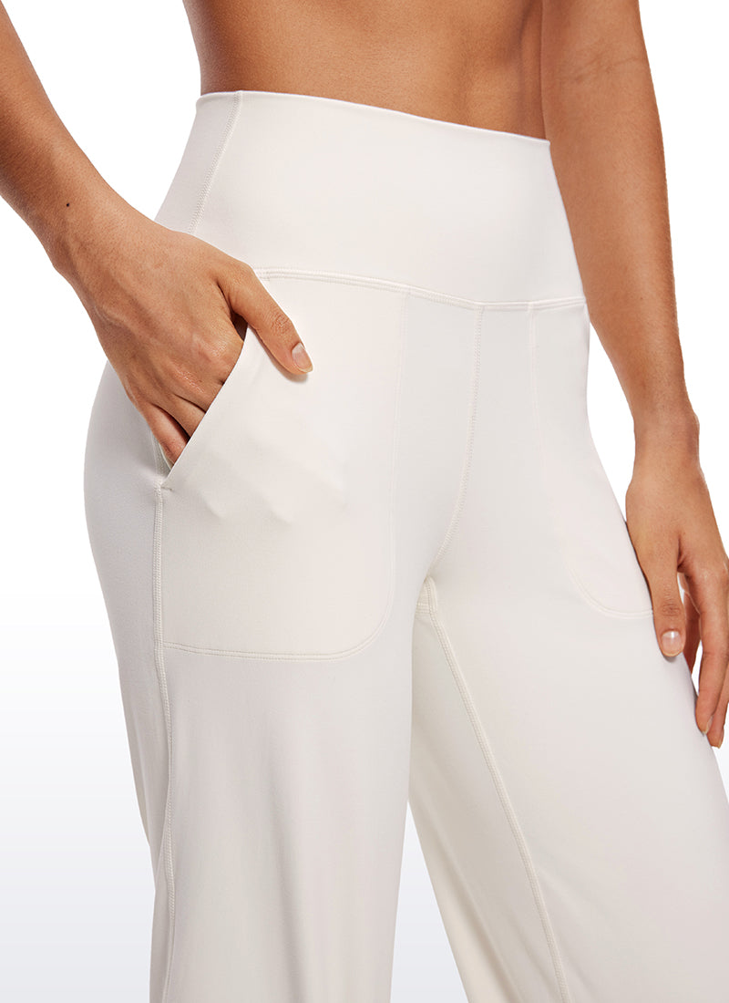CRZ YOGA Celana Wanita Model " Butterluxe " dengan Pinggang Tinggi dan Kaki Lebar, Dilengkapi Saku, 23'' Warna Putih-Aprikot