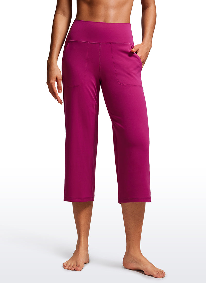 CRZ YOGA Celana Wanita Model " Butterluxe " Pinggang Tinggi, Kaki Lebar, dan Berkantong, Panjang 23 inci, Warna Magenta Ungu