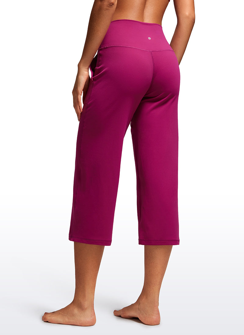 CRZ YOGA Celana Wanita Model " Butterluxe " Pinggang Tinggi, Kaki Lebar, dan Berkantong, Panjang 23 inci, Warna Magenta Ungu