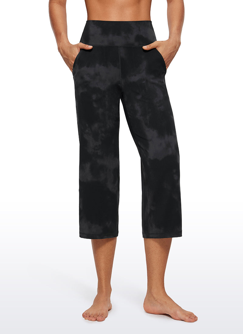 CRZ YOGA Celana Wanita Model " Butterluxe " Berpinggang Tinggi dan Kaki Lebar dengan Saku, 23'' Hitam Motif Tie-Dye Bunga-bunga